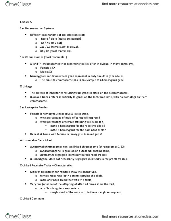 BIOL 321 Lecture Notes - Lecture 5: Y Chromosome, Chromosome, Sex Selection thumbnail