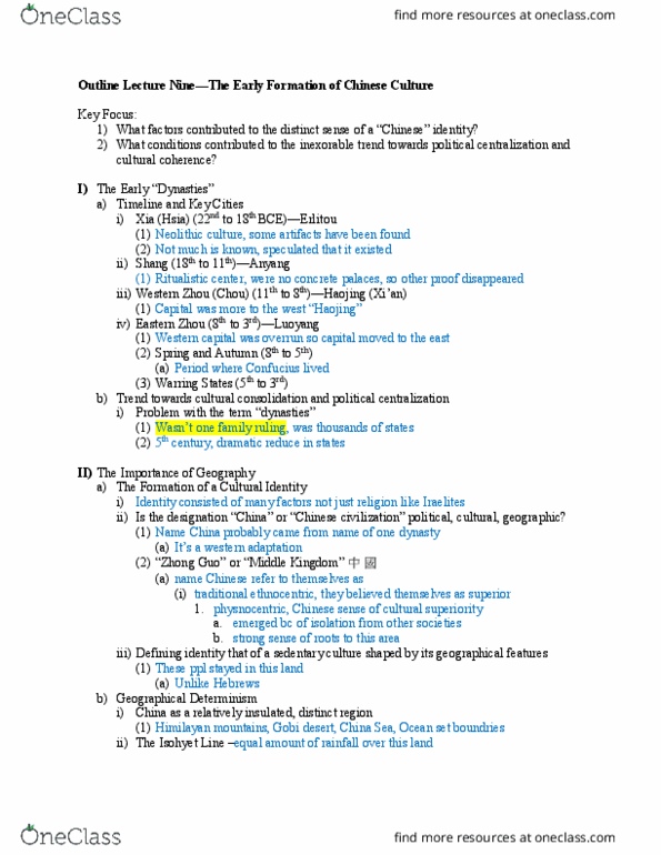 MMW 11 Lecture Notes - Lecture 9: Xia Dynasty, Zhou Dynasty, Gobi Desert thumbnail