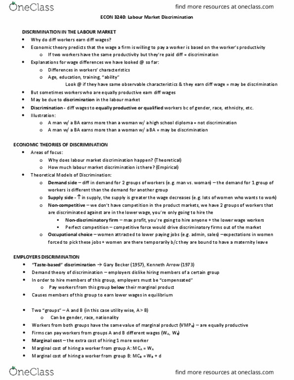 ECON 3240 Lecture Notes - Lecture 9: Design Of Experiments, Visible Minority, Kenneth Arrow thumbnail