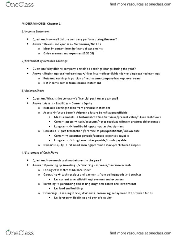COMMERCE 1AA3 Chapter Notes - Chapter 1: Retained Earnings, Net Income, Income Statement thumbnail