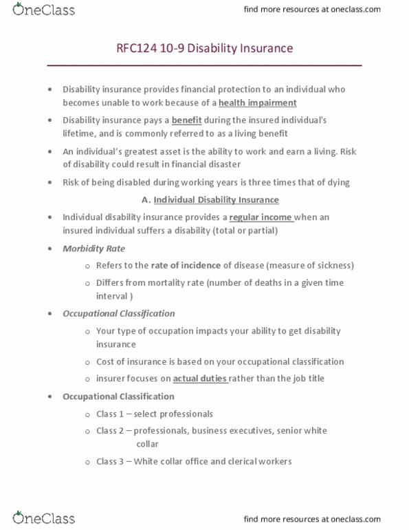 Business Administration - Financial Planning RFC124 Chapter Notes - Chapter 10-9: Disability Insurance, Cross Ownership, Property Insurance thumbnail