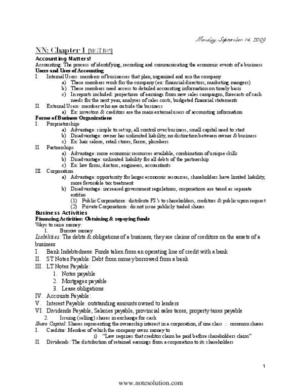 MGAB01H3 Chapter Notes - Chapter 1: Financial Statement, Share Capital, Retained Earnings thumbnail