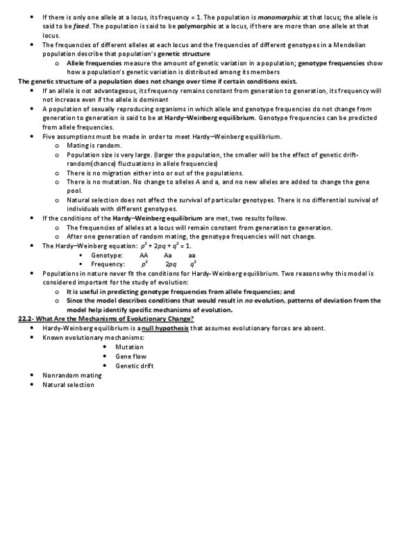 BIOL 1500 Lecture Notes - Population Bottleneck, Genotype Frequency, Allele Frequency thumbnail