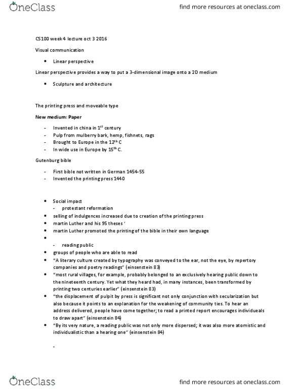 CS100 Lecture Notes - Lecture 3: Movable Type, Visual Communication, Protestant Reformation thumbnail