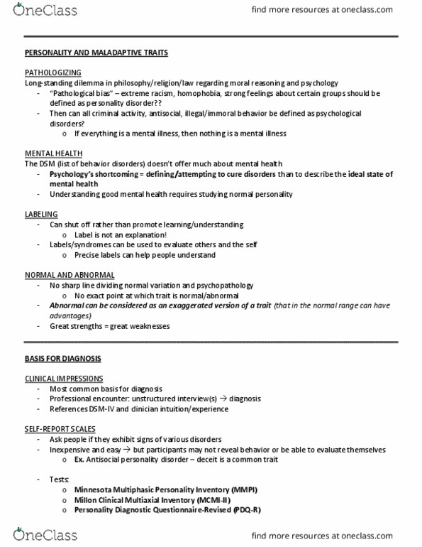 PSY 393 Chapter Notes - Chapter 19: Antisocial Personality Disorder, Personality Disorder, Psychopathology thumbnail