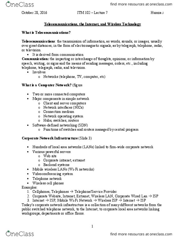ITM 102 Lecture Notes - Lecture 7: Cellular Network, Distributed Computing, Wi-Fi thumbnail