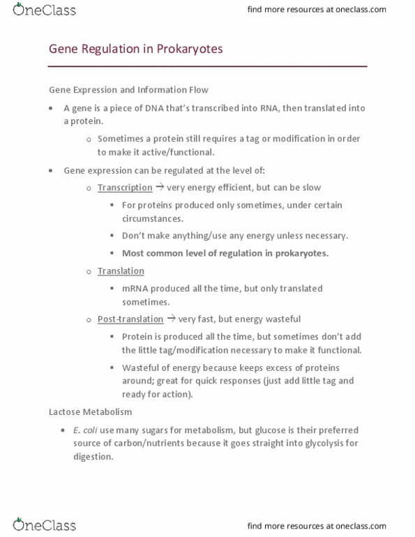 BIOLOGY 172 Lecture 22: Gene Regulation in Prokaryotes thumbnail