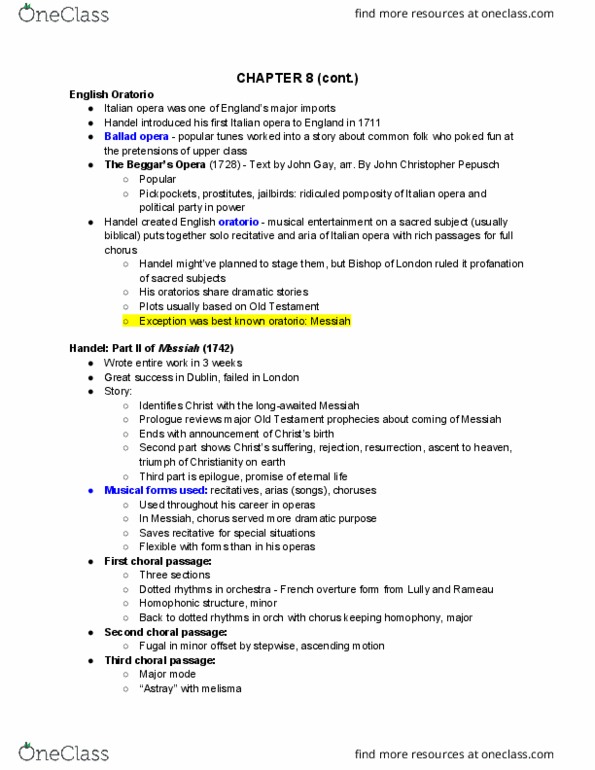 MUSIC 140A Lecture Notes - Lecture 19: Johann Christoph Pepusch, Oratorio, Melisma thumbnail