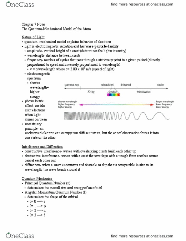 CHEM 1211 Chapter Notes - Chapter 7: Electromagnetic Spectrum, Stationary Point thumbnail