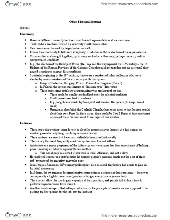 POLS 1150 Lecture Notes - Lecture 11: Liberum Veto thumbnail