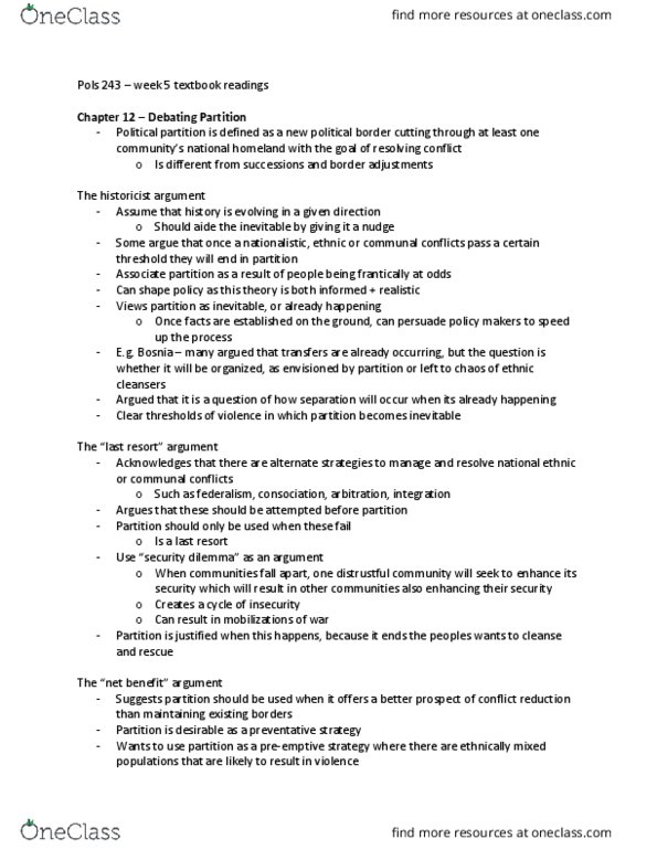 POLS 243 Chapter Notes - Chapter 12: Fair Division, Irredentism, One-State Solution thumbnail