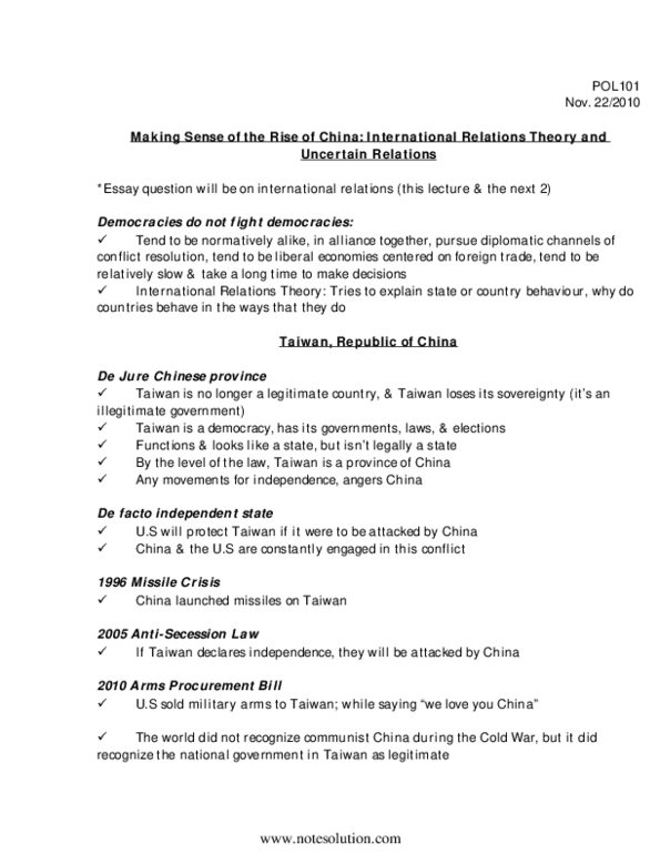 POL101Y1 Lecture Notes - Beijing Consensus, Hard Power, De Facto thumbnail