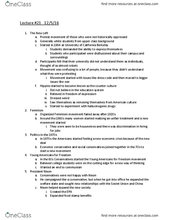 AMH-2097 Lecture Notes - Lecture 21: Fidel Castro, Telephone Tapping, Pentagon Papers thumbnail