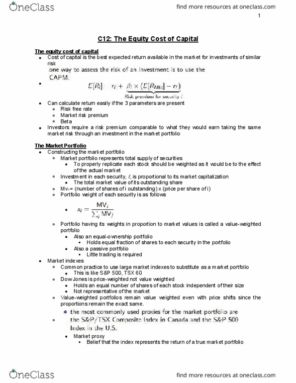 AFM273 Chapter Notes - Chapter 12: Risk-Free Interest Rate, Market Portfolio, Risk Premium thumbnail