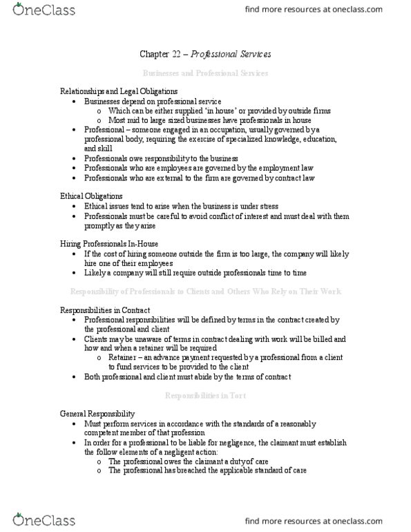 Management and Organizational Studies 2275A/B Chapter Notes - Chapter 22: Misrepresentation, Fiduciary, Professional Liability Insurance thumbnail