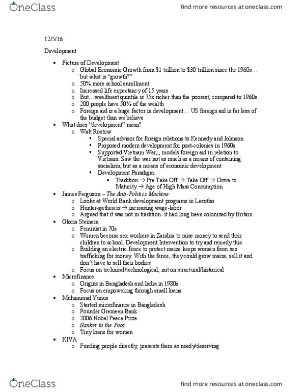 L48 Anthro 3283 Lecture Notes - Lecture 29: Gloria Steinem, Muhammad Yunus, Microfinance thumbnail