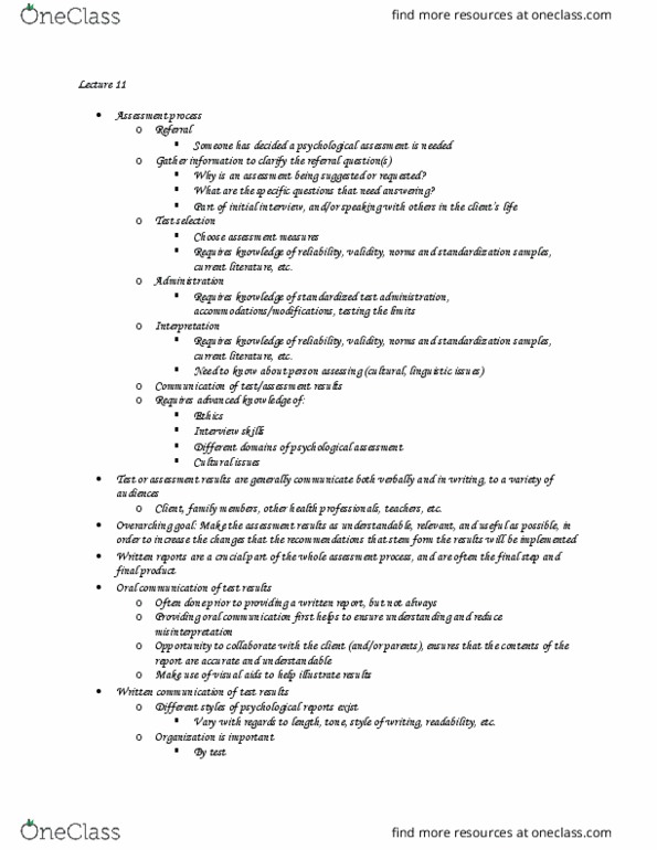PSYC37H3 Lecture Notes - Lecture 11: Standardized Test, Psychological Reports, Jargon thumbnail