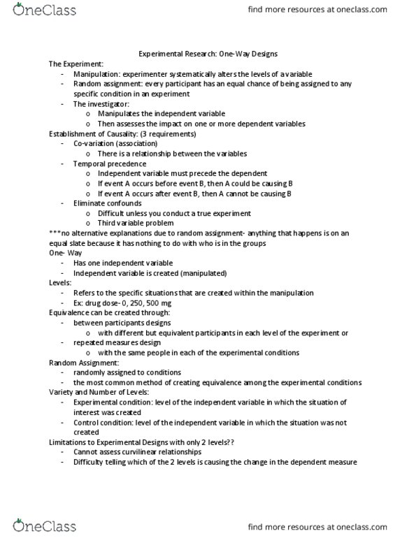 PSYC 2360 Lecture Notes - Lecture 11: Experiment, Repeated Measures Design thumbnail