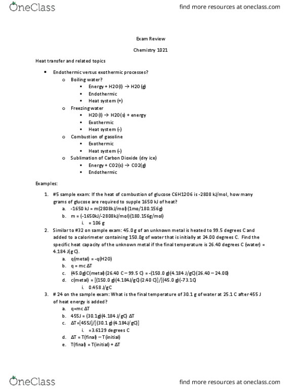 CHEM 1021 Lecture Notes - Lecture 31: Sulfuryl Chloride, Heat Capacity, Exothermic Process thumbnail