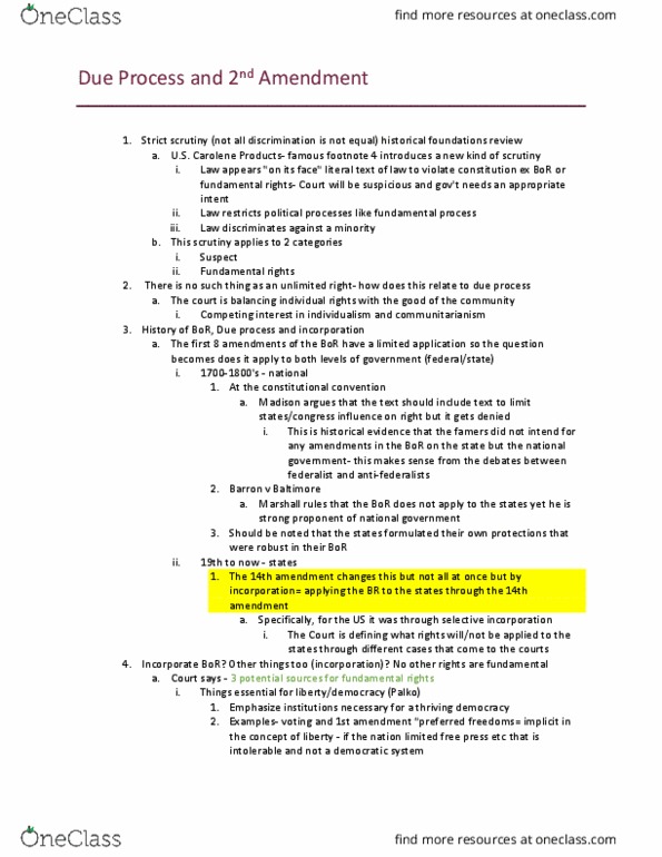PSC 2302 Lecture Notes - Lecture 19: Fourteenth Amendment To The United States Constitution, Strict Scrutiny, First Amendment To The United States Constitution thumbnail