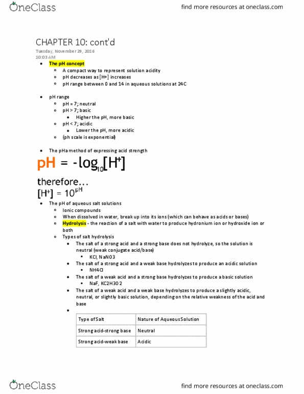 CHEM 101 Lecture Notes - Lecture 21: Ammonium Chloride, Weak Base, Buffer Solution thumbnail