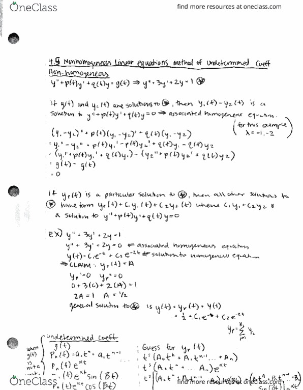 MATH 216 Chapter 4.5: NonHomogeneousLinearEquations thumbnail