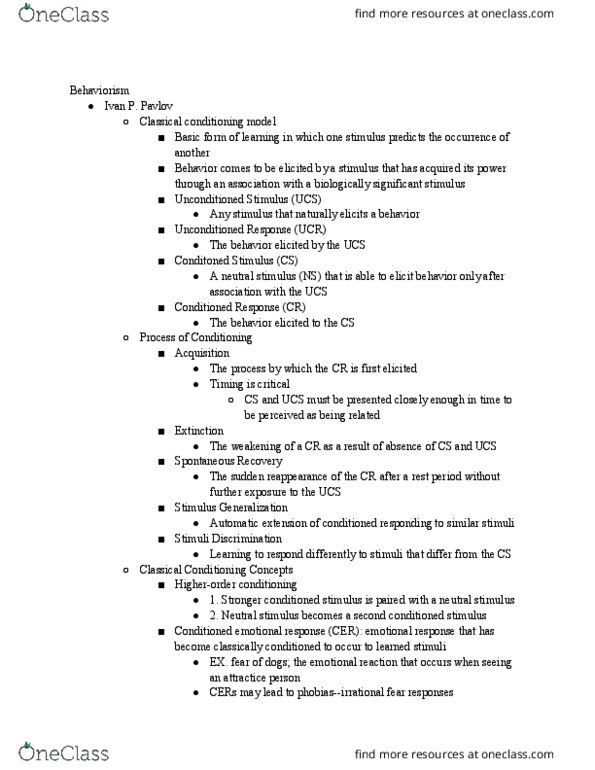 PSYC 1001 Lecture Notes - Lecture 5: Operant Conditioning Chamber, Reinforcement, Operant Conditioning thumbnail