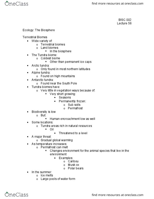 BI SC 002 Lecture Notes - Lecture 56: Muskox, Biome thumbnail