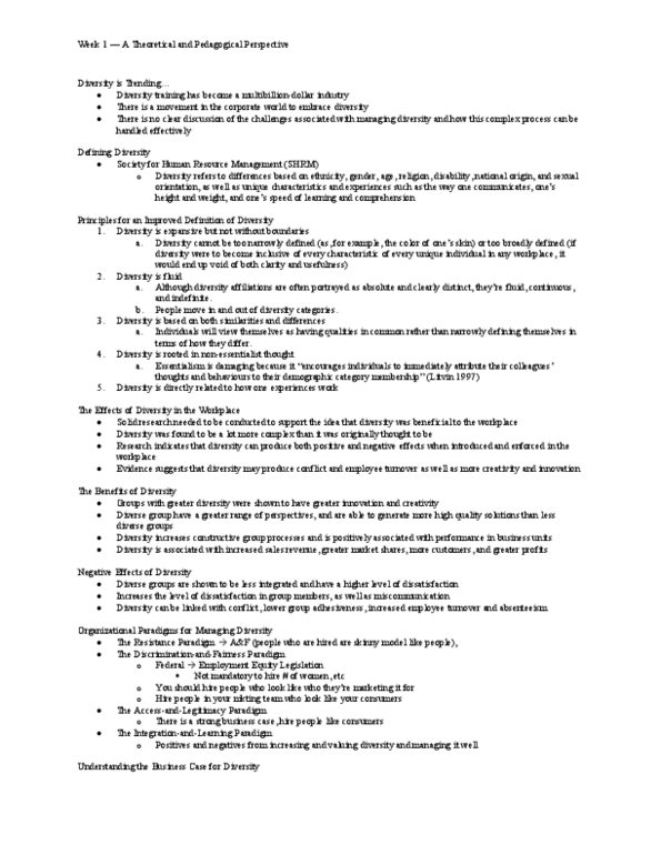 MHR 600 Lecture Notes - Lecture 1: Absenteeism, Litvin, Diversity Training thumbnail