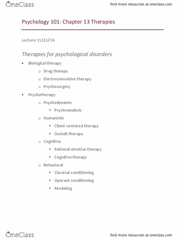 PSYC 101 Lecture Notes - Lecture 14: Cognitive Restructuring, Family Therapy, Therapeutic Relationship thumbnail