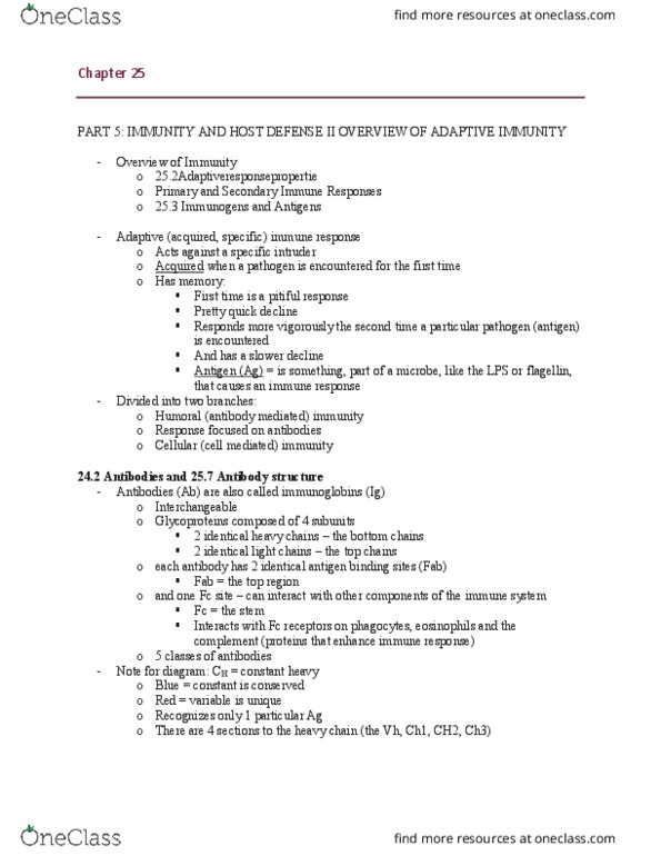 MBIO 1010 Chapter Notes - Chapter 25: T Cell, B Cell, Perforin thumbnail