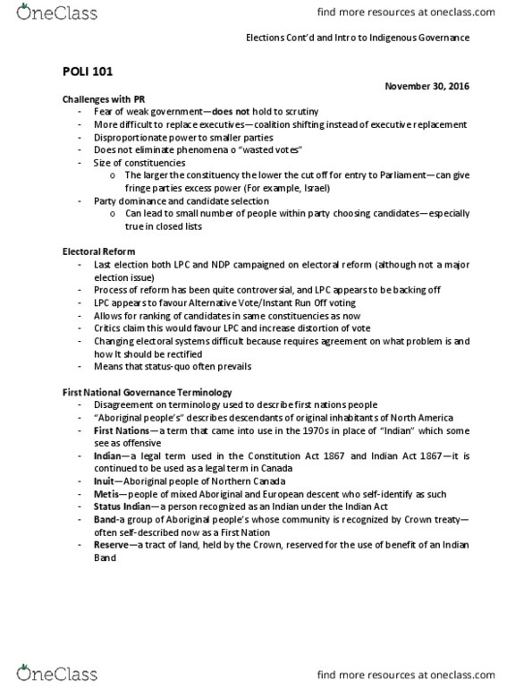 POLI 101 Lecture Notes - Lecture 2: Fetal Alcohol Spectrum Disorder, Indian Act, Northern Canada thumbnail