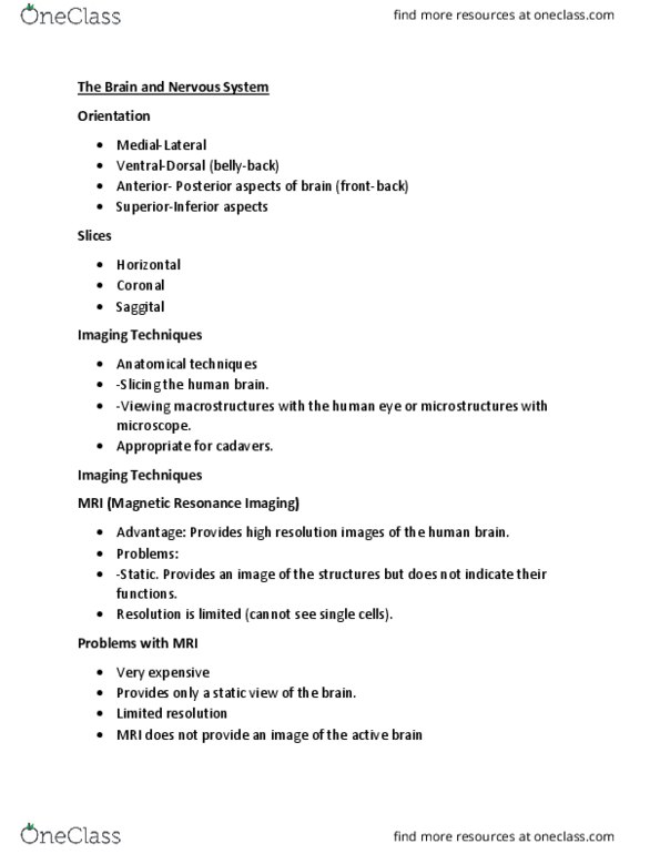 PSY 1101 Lecture Notes - Lecture 5: Lesion, Positron Emission Tomography, Optogenetics thumbnail