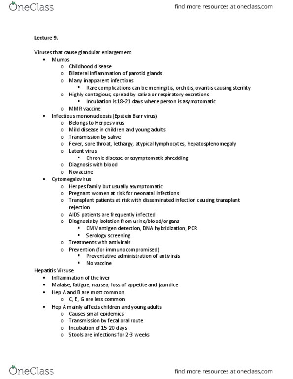 HSS 1100 Lecture Notes - Lecture 9: Mycobacterium, Hospital-Acquired Infection, Reverse-Transcriptase Inhibitor thumbnail