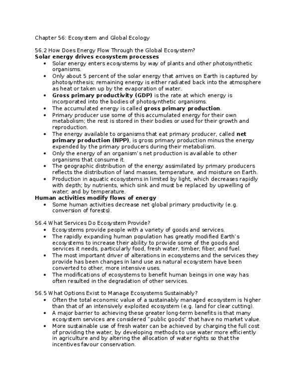 BIOLOGY 1P03 Lecture Notes - Human Overpopulation, Primary Producers, Ecosystem Services thumbnail