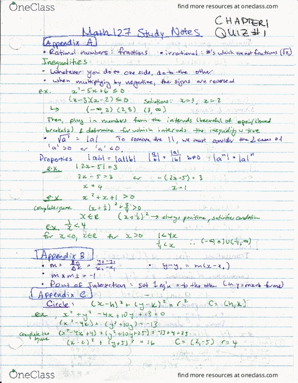 MATH127 Chapter 1: Study Notes & Formulas (on Exam) thumbnail