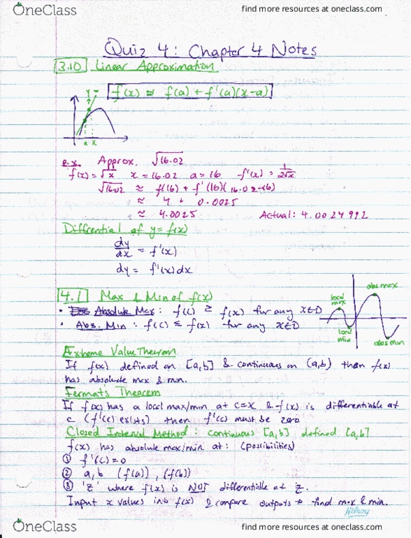 MATH127 Chapter 4: Study Notes & Formulas (on Exam) thumbnail