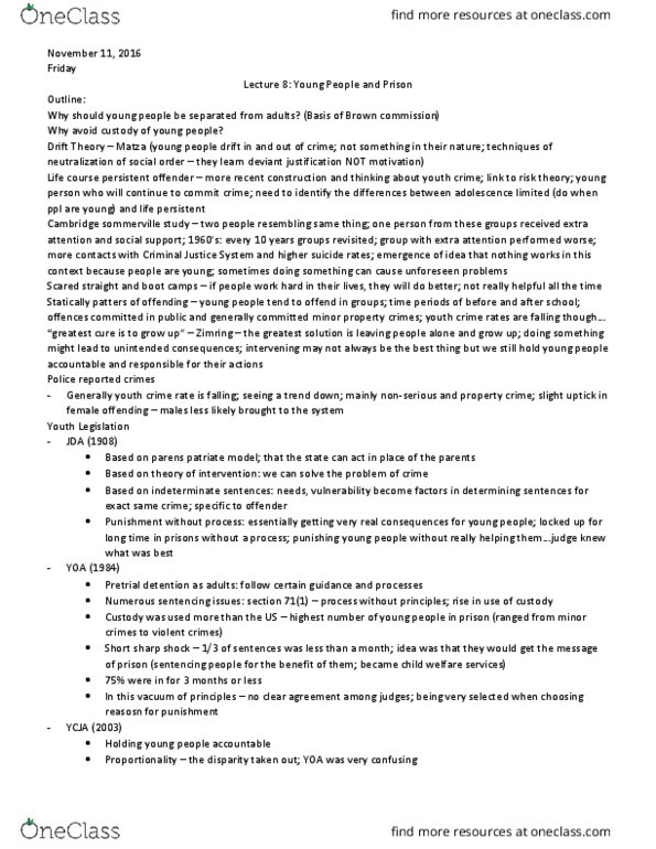 SOC301H5 Lecture Notes - Lecture 8: Solitary Confinement, Bullying, Total Institution thumbnail