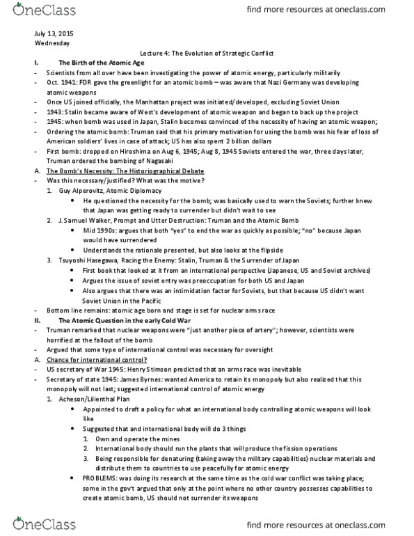 HIS306H5 Lecture Notes - Lecture 4: Potsdam Conference, Nikita Khrushchev, German Reunification thumbnail