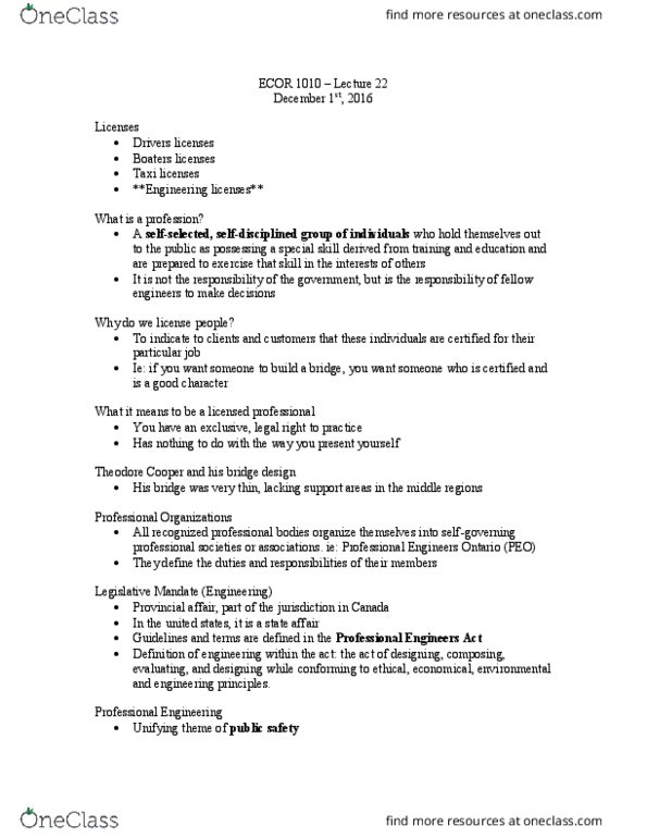 ECOR 1010 Lecture Notes - Lecture 22: Communication, Professional Engineers Ontario thumbnail
