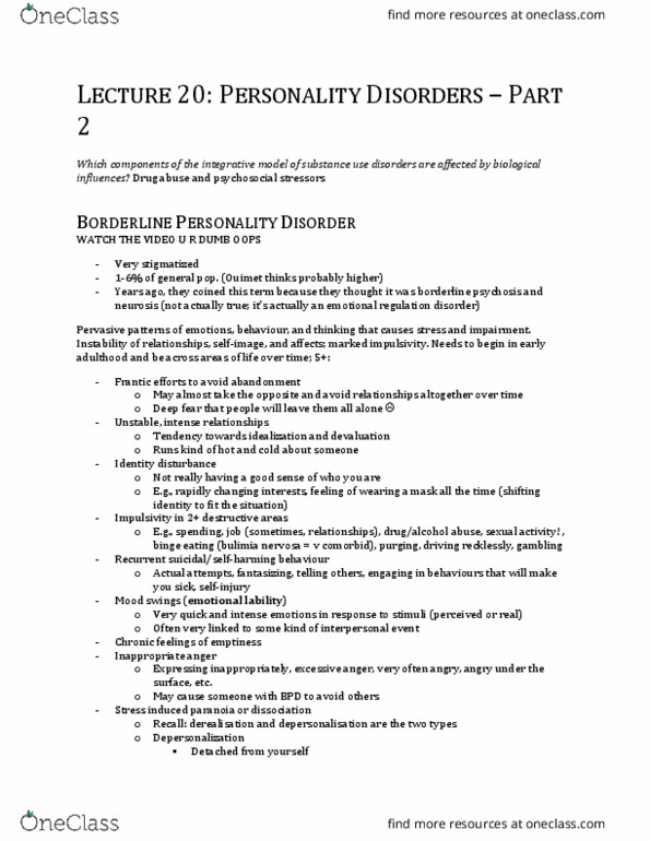 PSY 3171 Lecture Notes - Lecture 20: Marsha M. Linehan, Bulimia Nervosa, Pseudobulbar Affect thumbnail