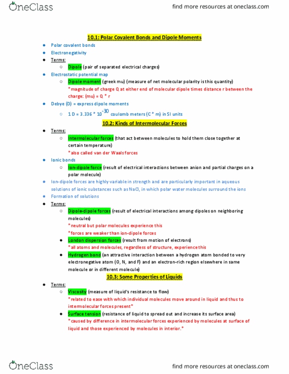 CHEM 121 Chapter Notes - Chapter 10: Supercritical Fluid, Trigonal Planar Molecular Geometry, Gas Constant thumbnail