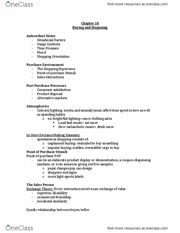 MKT 230 Chapter Notes - Chapter 10: Total Quality Management, Identity Negotiation thumbnail