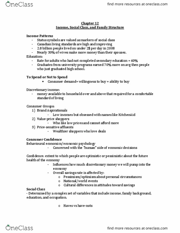 MKT 230 Chapter Notes - Chapter 12: Social Mobility, Thorstein Veblen, Social Capital thumbnail