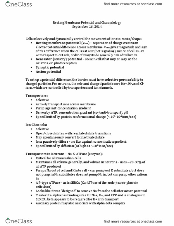 ISCI 2A18 Lecture Notes - Lecture 3: Serca, Nicotine, Nicotinic Acetylcholine Receptor thumbnail