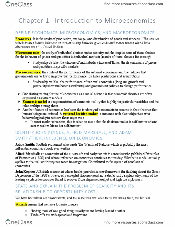 ECON-1006EL Chapter Notes - Chapter 1: Spurious Relationship, Marginal Utility, Ceteris Paribus thumbnail