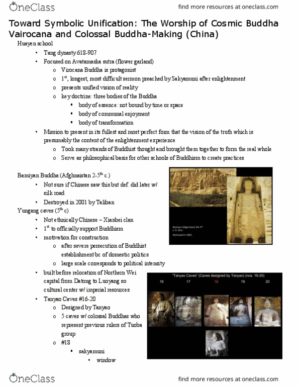 ARTH 215 Lecture Notes - Lecture 12: Tuoba, Longmen Grottoes, Taoism thumbnail