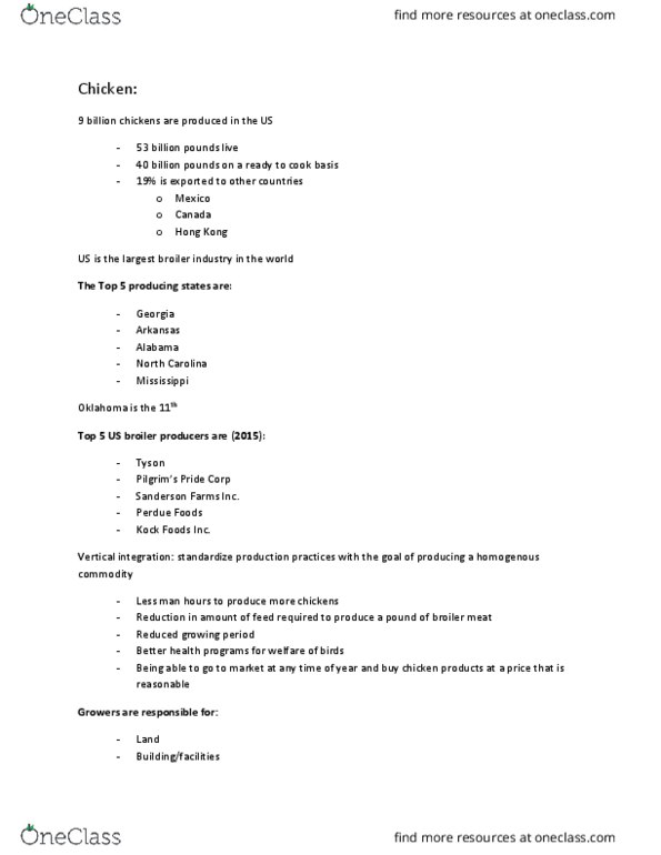 ANSI 2233 Lecture Notes - Lecture 5: Antibiotics, Sanderson Farms, Broiler Industry thumbnail