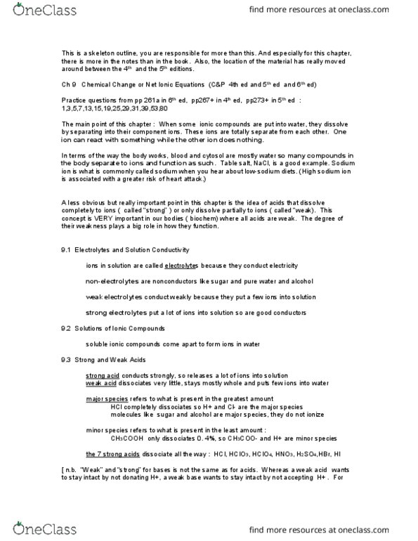 CHM 109 Chapter Notes - Chapter 9: The Main Point, Sodium Hydroxide, Spectator Ion thumbnail