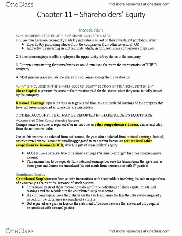 COMM-1106EL Chapter Notes - Chapter 11: Dividend Payout Ratio, Dividend Yield, Stock Split thumbnail